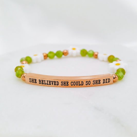 CUSTOM ENGRAVED DAISY BEADED BRACELET - Avy + Tay