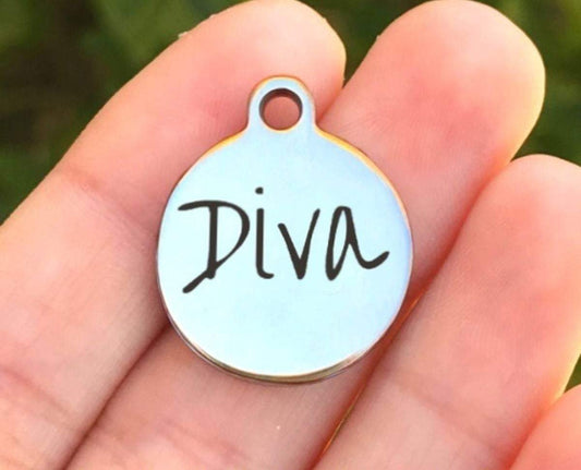 Diva Charms Custom Engraved Charms Personalized Stainless Steel Charms BULK Options ZF343 - Avy + Tay