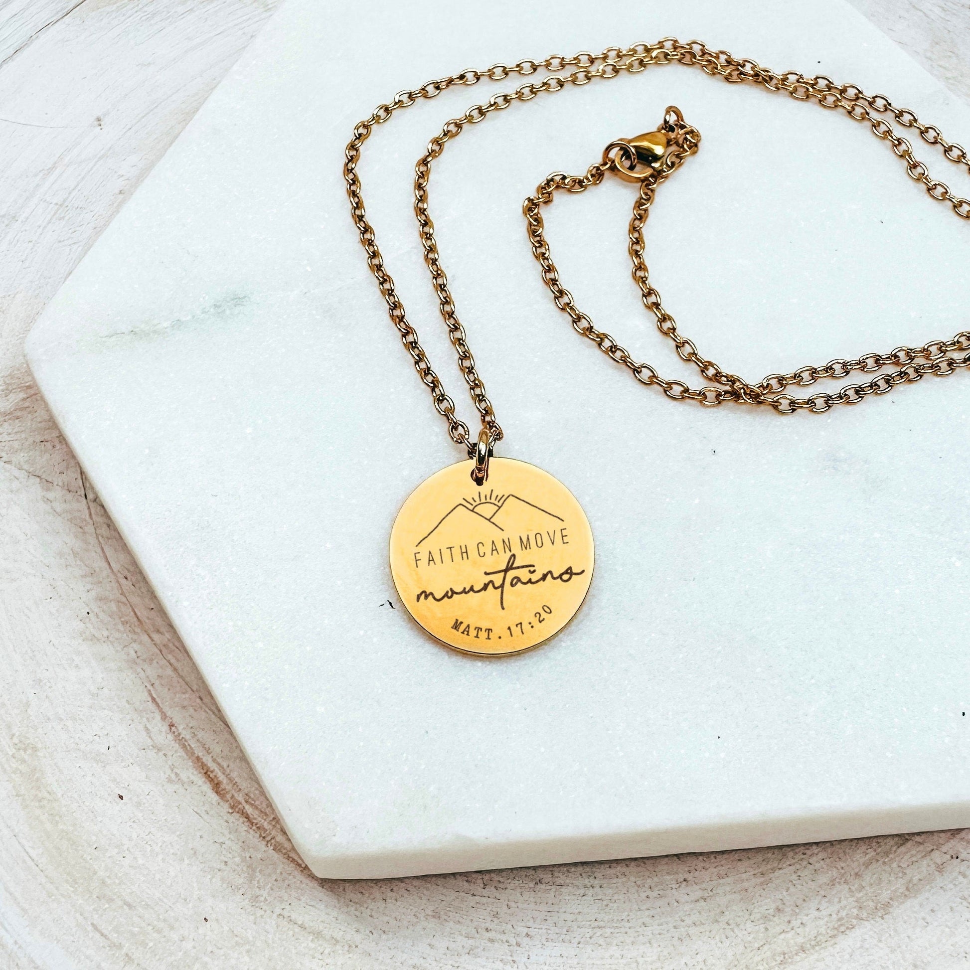 FAITH CAN MOVE MOUNTAINS MATT. 17:20 NECKLACE - Avy + Tay