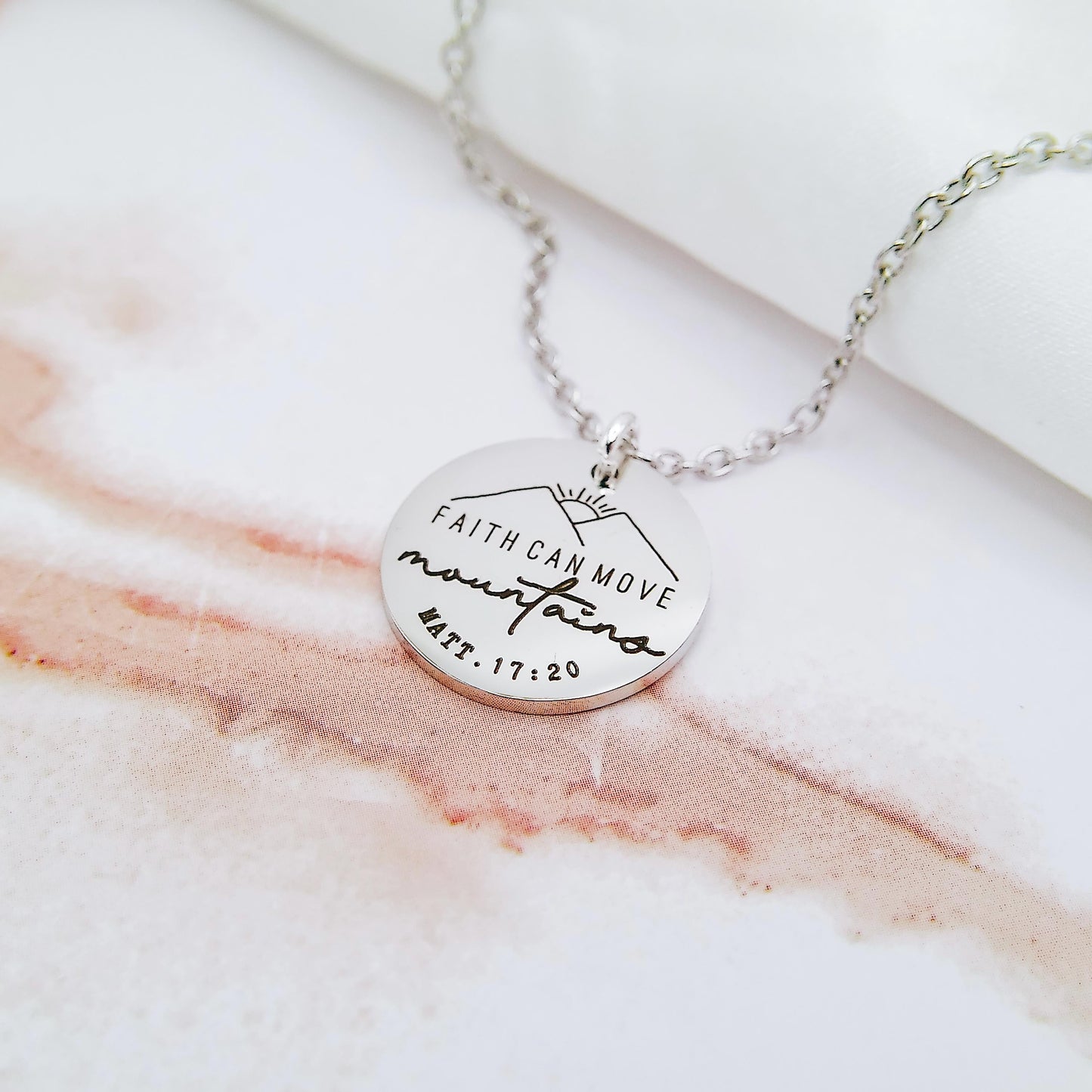 FAITH CAN MOVE MOUNTAINS MATT. 17:20 NECKLACE - Avy + Tay