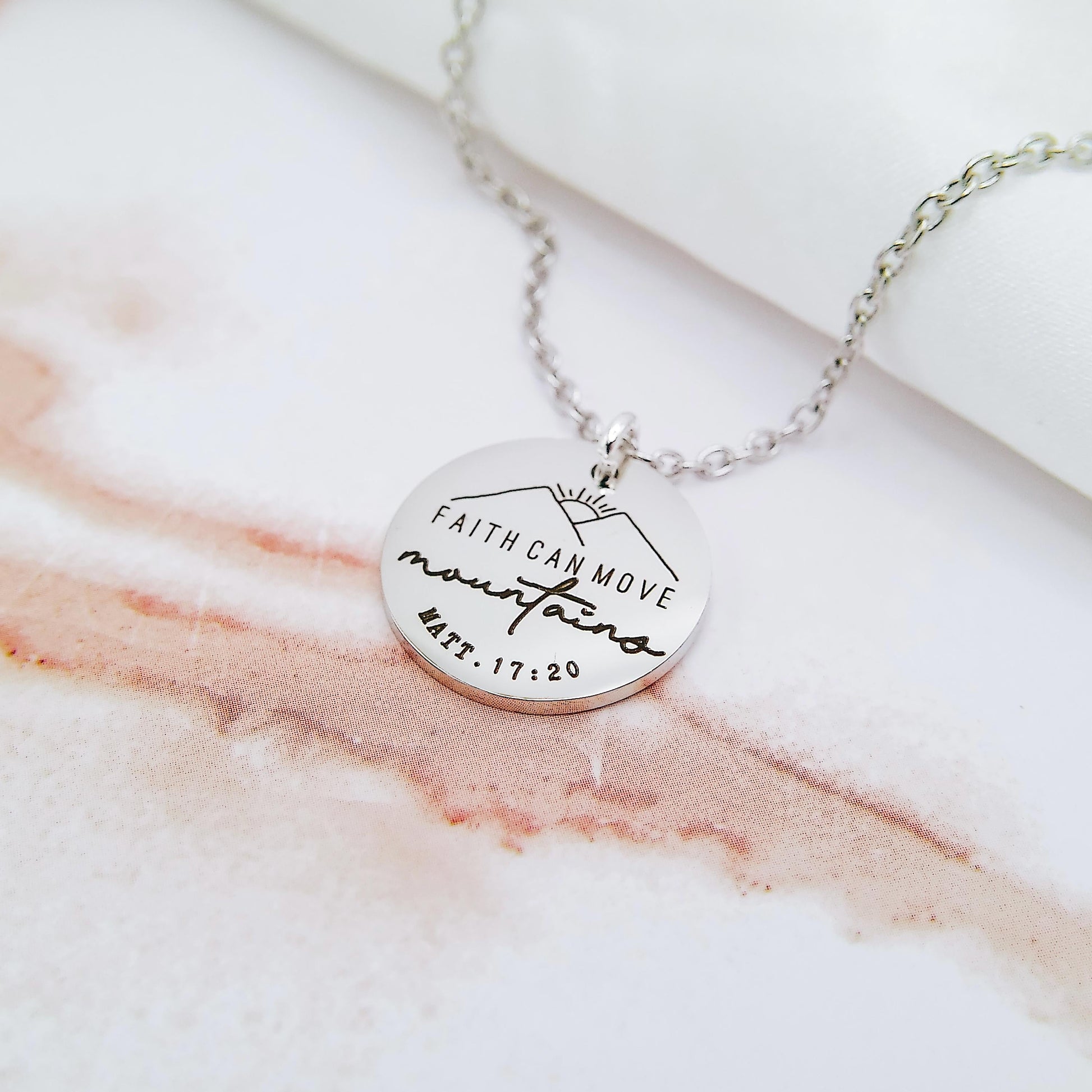 FAITH CAN MOVE MOUNTAINS MATT. 17:20 NECKLACE - Avy + Tay