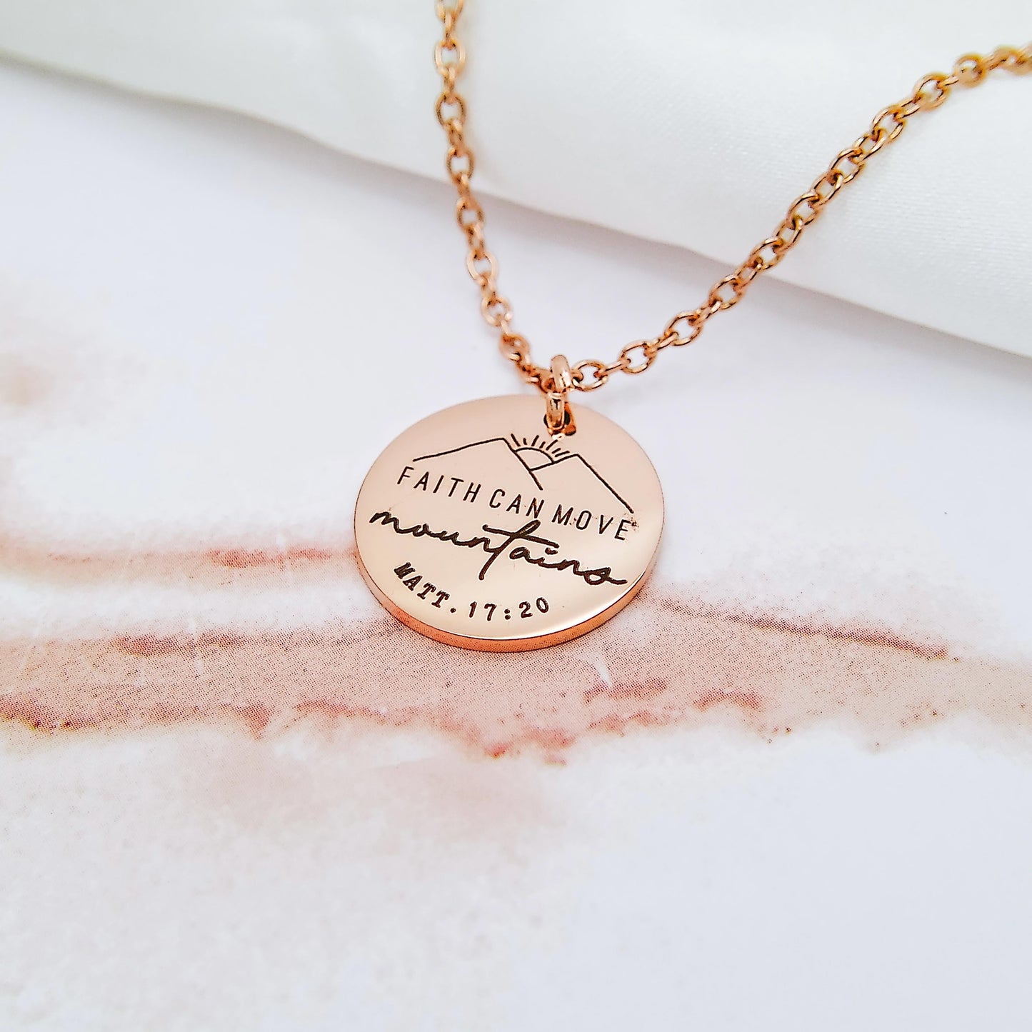 FAITH CAN MOVE MOUNTAINS MATT. 17:20 NECKLACE - Avy + Tay