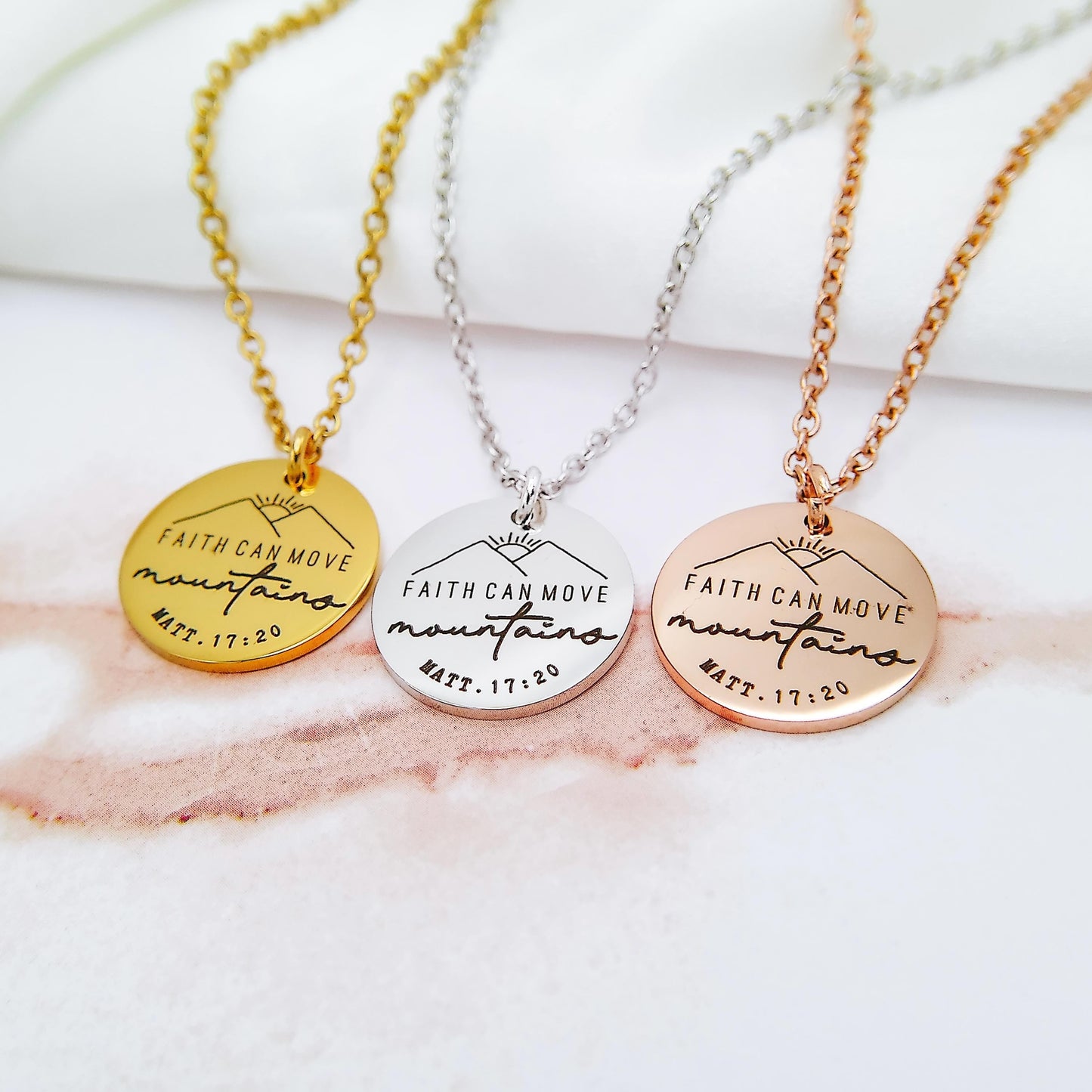 FAITH CAN MOVE MOUNTAINS MATT. 17:20 NECKLACE - Avy + Tay
