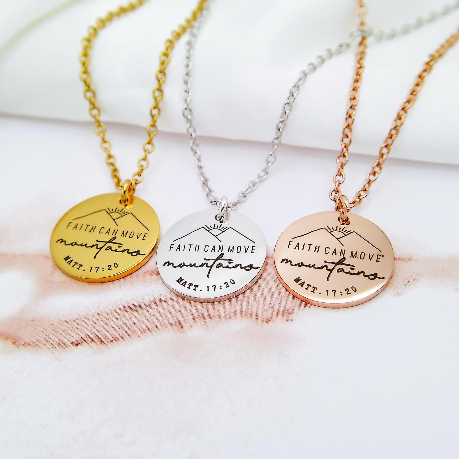 FAITH CAN MOVE MOUNTAINS MATT. 17:20 NECKLACE - Avy + Tay
