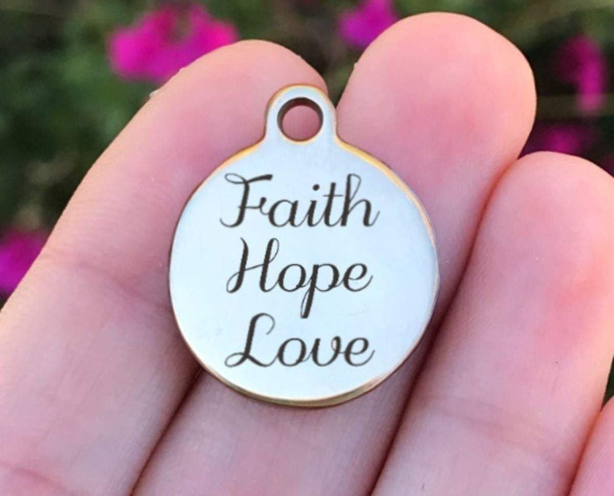 Faith Hope Love Charms Custom Engraved Charms Personalized Stainless Steel Charms BULK Options ZF168 - Avy + Tay