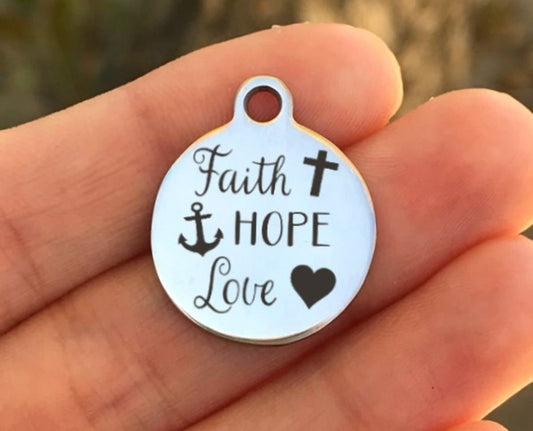 Faith Hope Love Charms Custom Engraved Charms Personalized Stainless Steel Charms BULK Options ZF490 - Avy + Tay