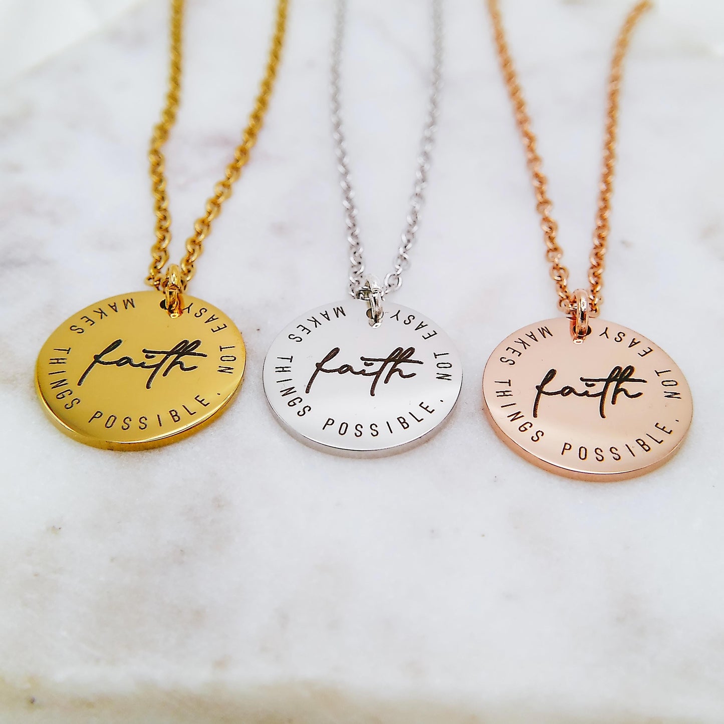 FAITH MAKES THINGS POSSIBLE NOT EASY NECKLACE - Avy + Tay