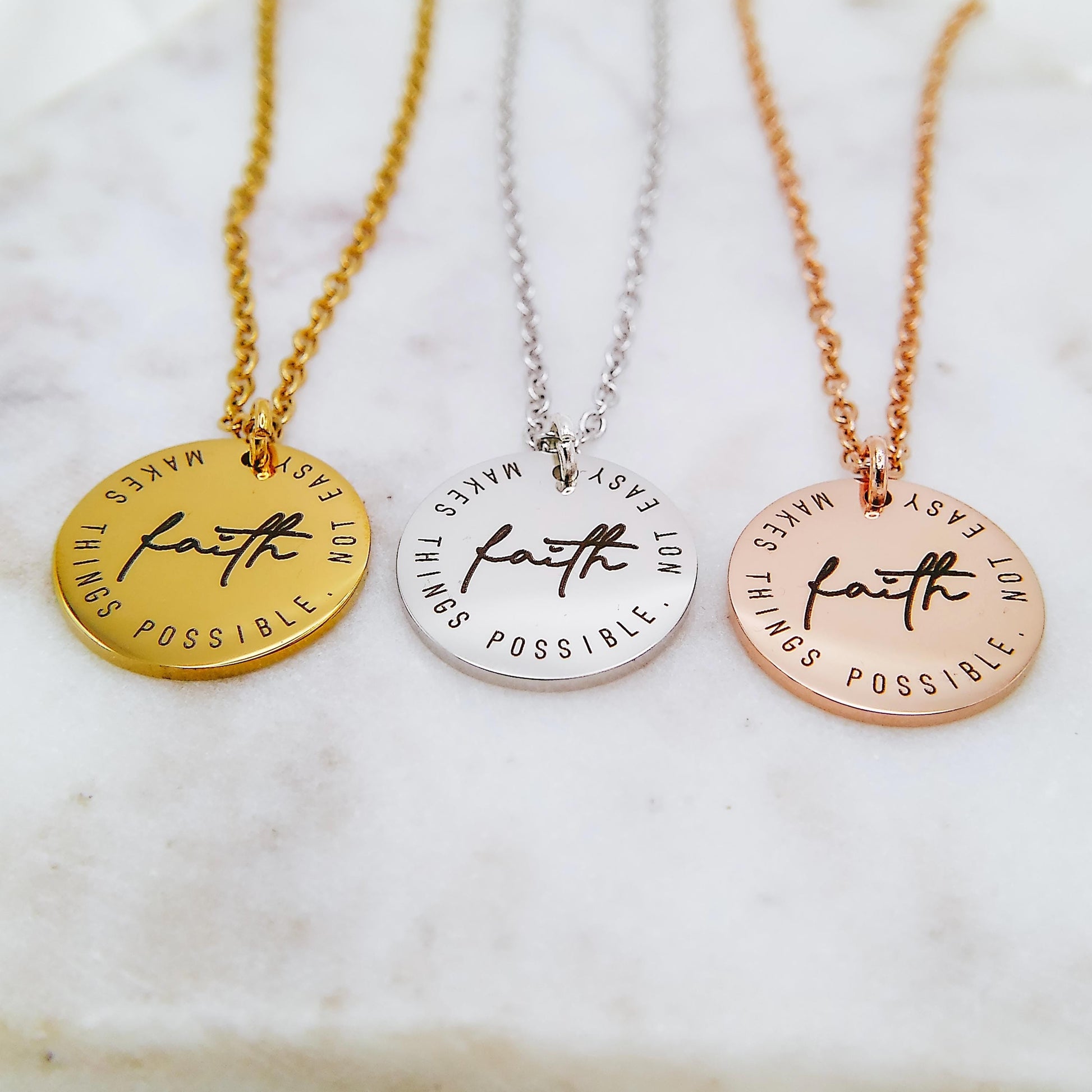 FAITH MAKES THINGS POSSIBLE NOT EASY NECKLACE - Avy + Tay