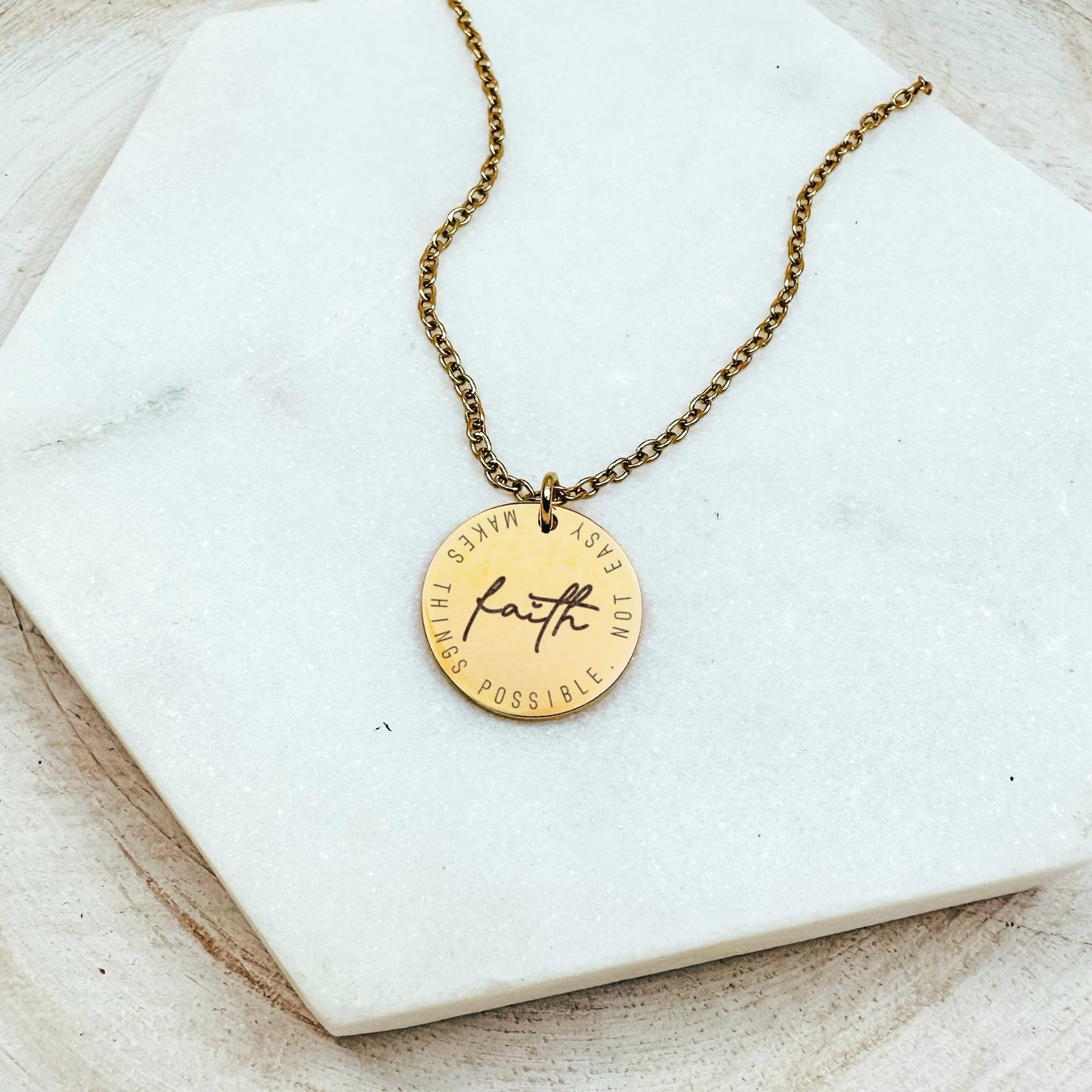 FAITH MAKES THINGS POSSIBLE NOT EASY NECKLACE - Avy + Tay