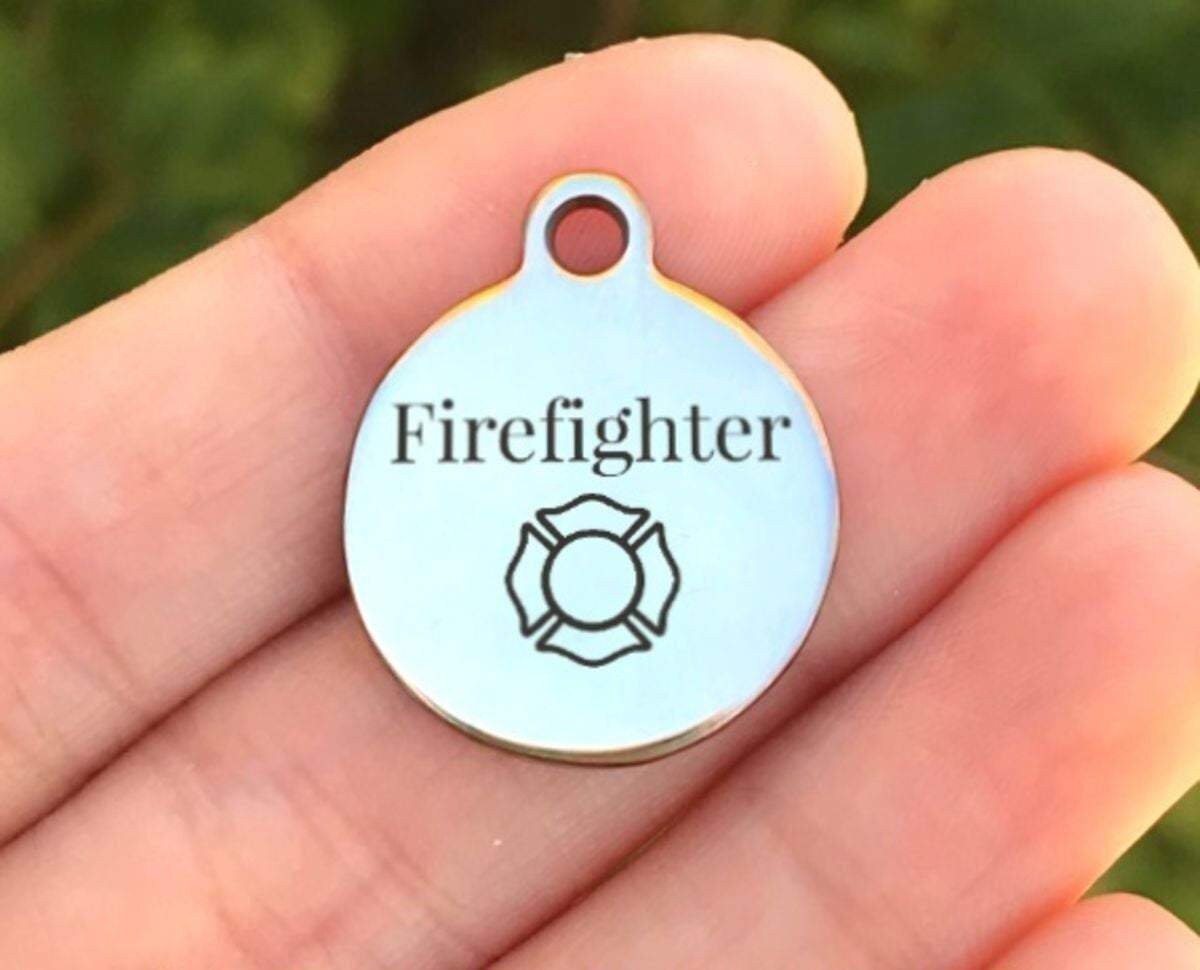 Firefighter Charms Custom Engraved Charms Personalized Stainless Steel Charms BULK Options ZF447 - Avy + Tay