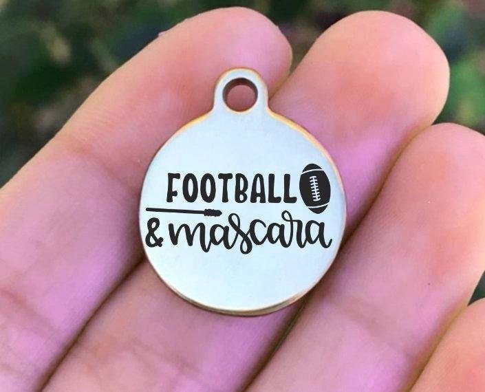 Football And Mascara Charms Custom Engraved Charms Personalized Stainless Steel Charms BULK Options ZF1306 - Avy + Tay