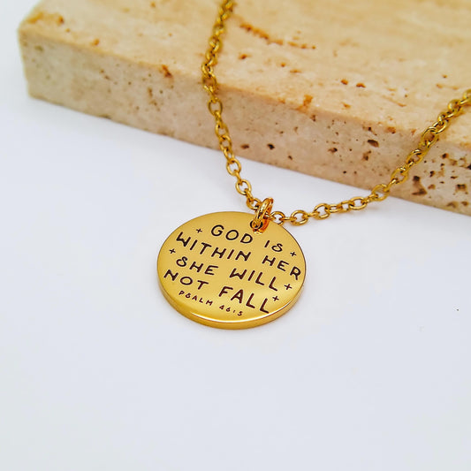 GOD IS WITHIN HER SHE WILL NOT FALL PSALM 46:5 NECKLACE - Avy + Tay