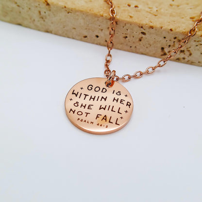 GOD IS WITHIN HER SHE WILL NOT FALL PSALM 46:5 NECKLACE - Avy + Tay