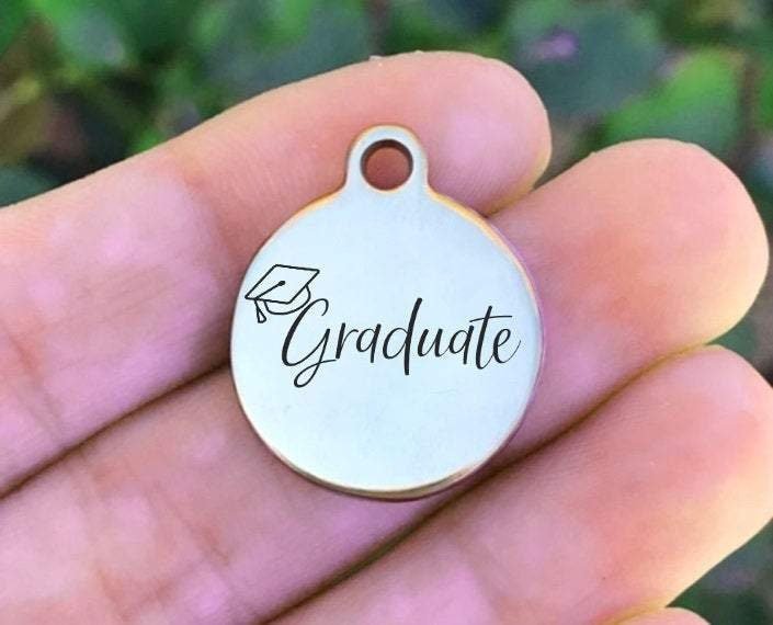 Graduate Charms Custom Engraved Charms Personalized Stainless Steel Charms BULK Options ZF1152 - Avy + Tay