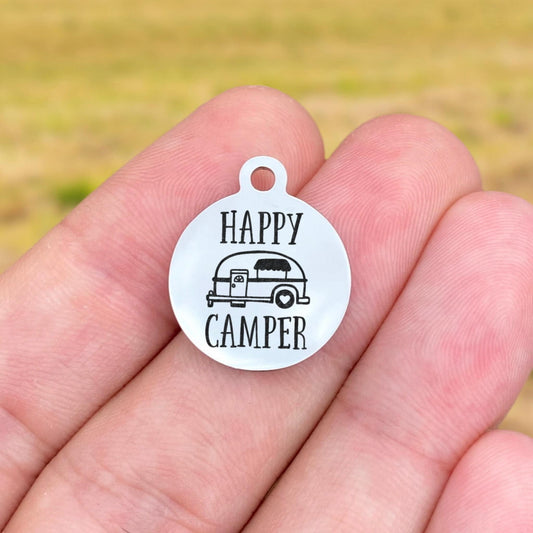 Happy Camper Charms Custom Engraved Charms Personalized Stainless Steel Charms BULK Options ZF1712 - Avy + Tay