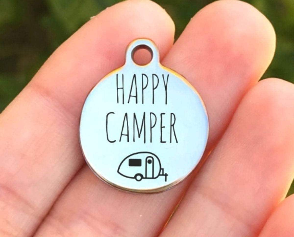 Happy Camper Charms Custom Engraved Charms Personalized Stainless Steel Charms BULK Options ZF574 - Avy + Tay