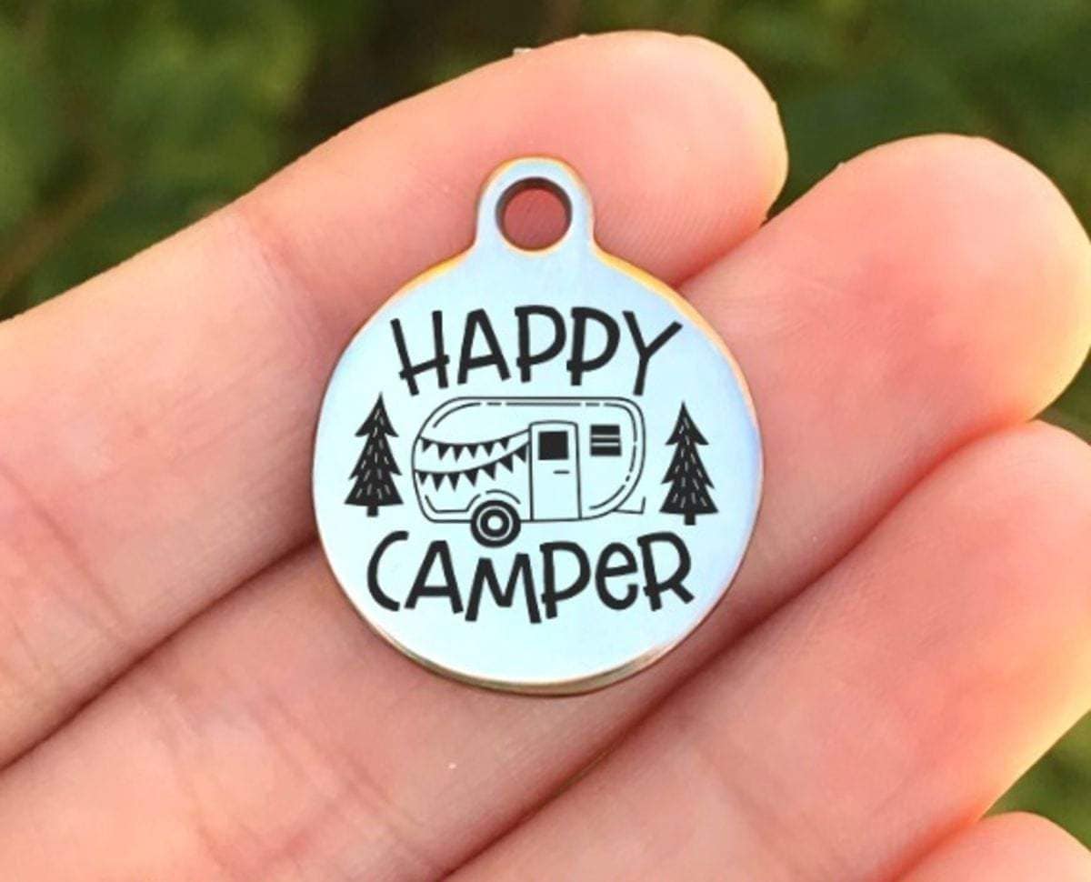 Happy Camper Charms Custom Engraved Charms Personalized Stainless Steel Charms BULK Options ZF763 - Avy + Tay