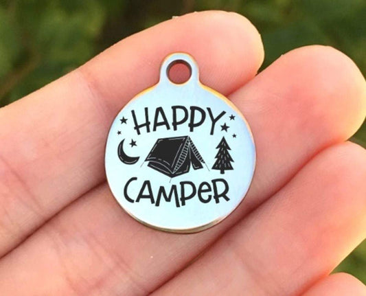 Happy Camper Charms Custom Engraved Charms Personalized Stainless Steel Charms BULK Options ZF764 - Avy + Tay