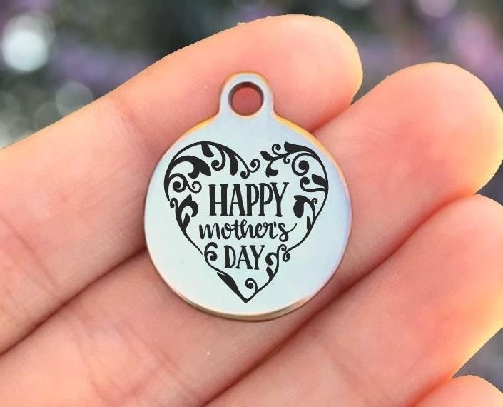 Happy Mother's Day Charms Custom Engraved Charms Personalized Stainless Steel Charms BULK Options ZF1414 - Avy + Tay