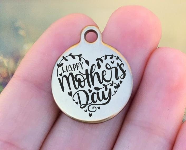 Happy Mother's Day Charms Custom Engraved Charms Personalized Stainless Steel Charms BULK Options ZF1435 - Avy + Tay