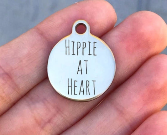 Hippie At Heart Charms Custom Engraved Charms Personalized Stainless Steel Charms BULK Options ZF154 - Avy + Tay