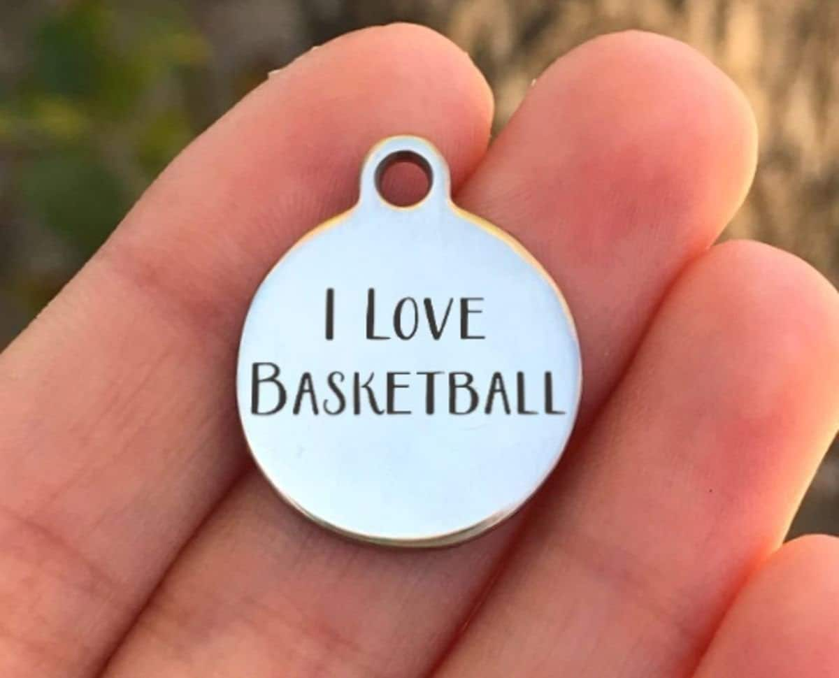 I Love Basketball Charms Custom Engraved Charms Personalized Stainless Steel Charms BULK Options ZF236 - Avy + Tay