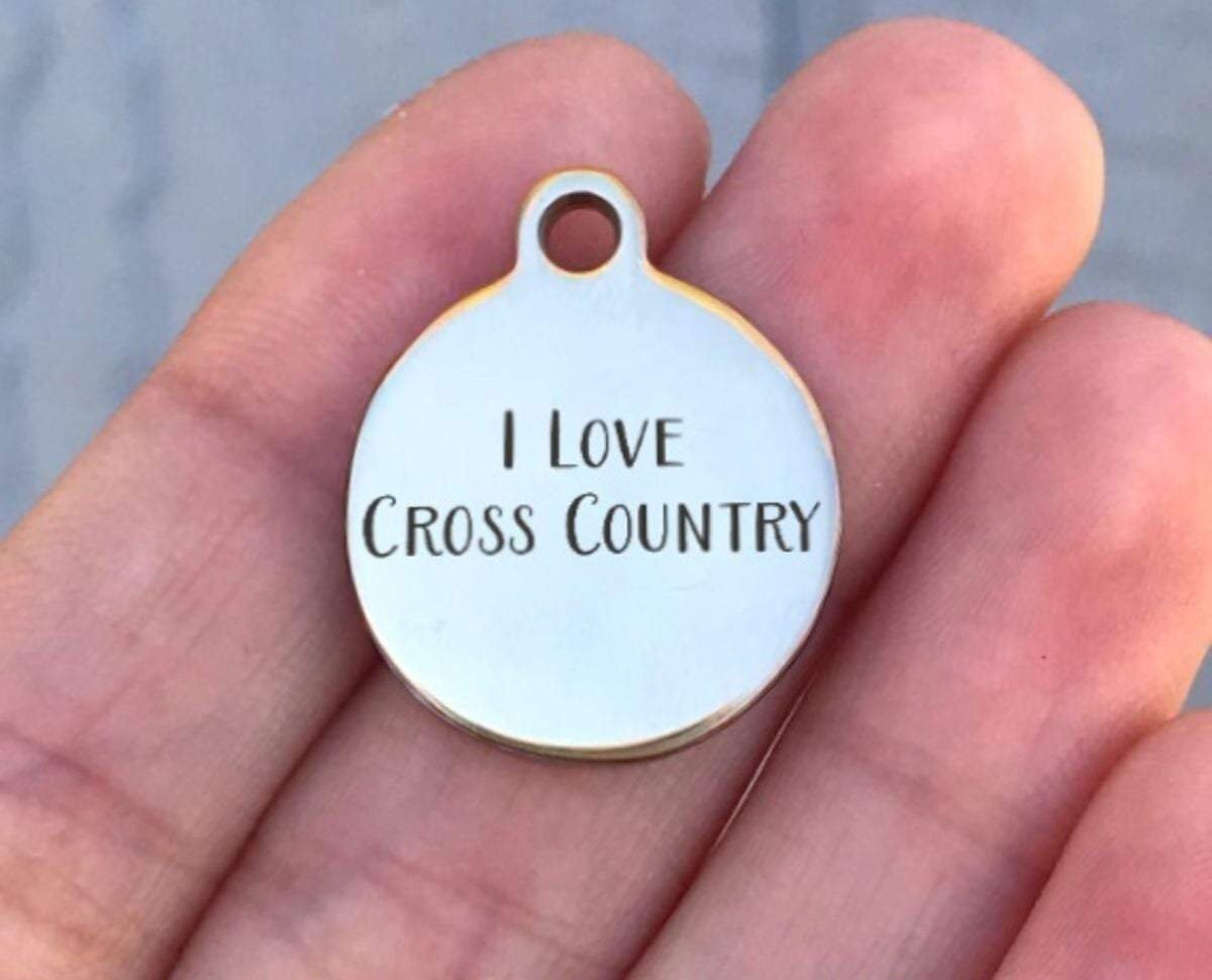 I Love Cross Country Charms Custom Engraved Charms Personalized Stainless Steel Charms BULK Options ZF242 - Avy + Tay