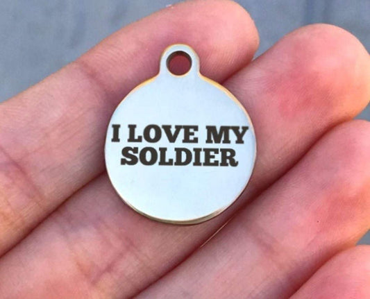 I Love My Soldier Charms Custom Engraved Charms Personalized Stainless Steel Charms BULK Options ZF138 - Avy + Tay