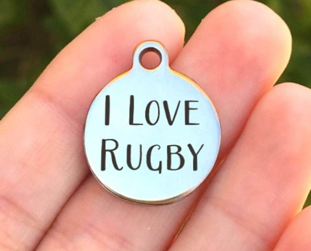 I Love Rugby Charms Custom Engraved Charms Personalized Stainless Steel Charms BULK Options ZF244 - Avy + Tay