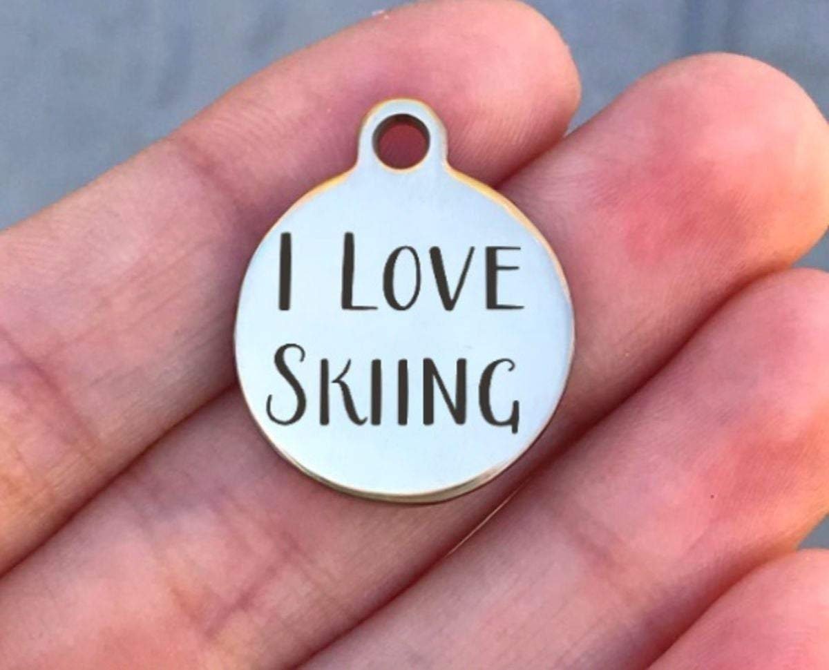 I Love Skiing Charms Custom Engraved Charms Personalized Stainless Steel Charms BULK Options ZF249 - Avy + Tay