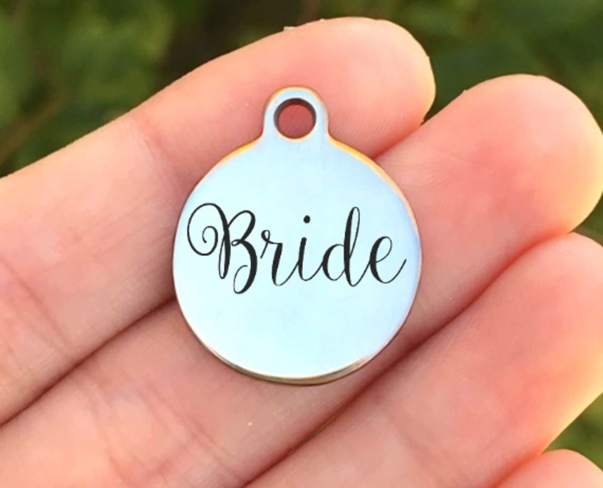 Bride Charms Custom Engraved Charms Personalized Stainless Steel Charms BULK Options ZF622