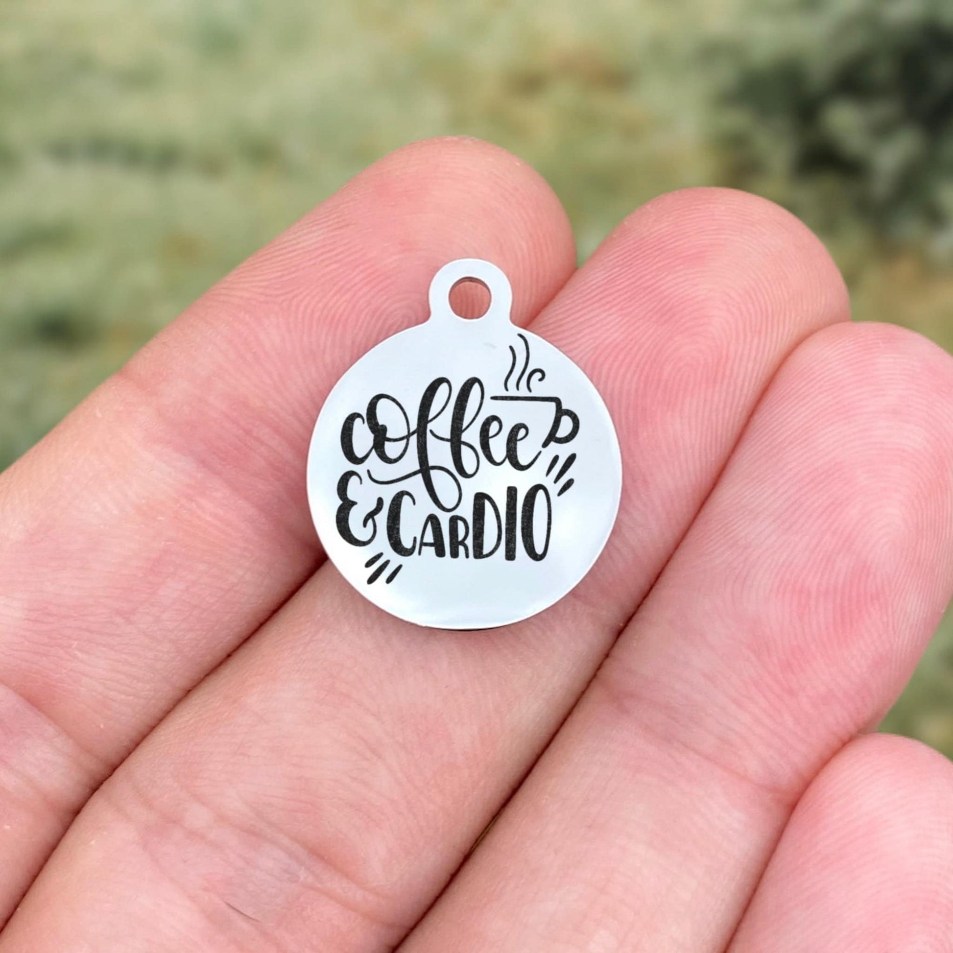 Coffee And Cardio Charms Custom Engraved Charms Personalized Stainless Steel Charms BULK Options ZF1690