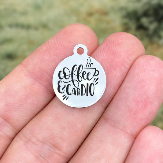 Coffee And Cardio Charms Custom Engraved Charms Personalized Stainless Steel Charms BULK Options ZF1690