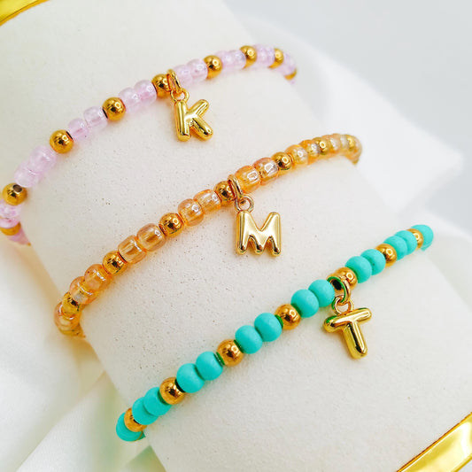 INITIAL CHARM BEADED BRACELET - Avy + Tay