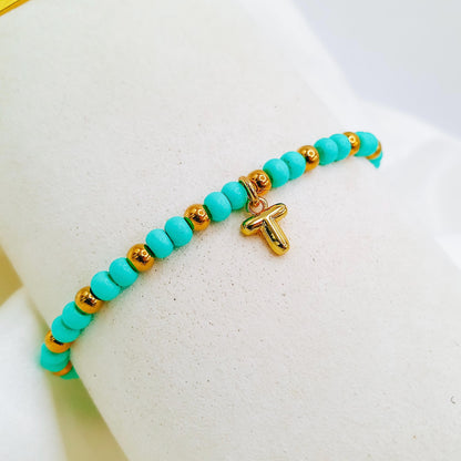 INITIAL CHARM BEADED BRACELET SET - Avy + Tay