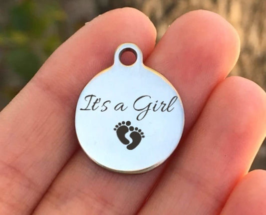 It's A Girl Charms Custom Engraved Charms Personalized Stainless Steel Charms BULK Options ZF412 - Avy + Tay