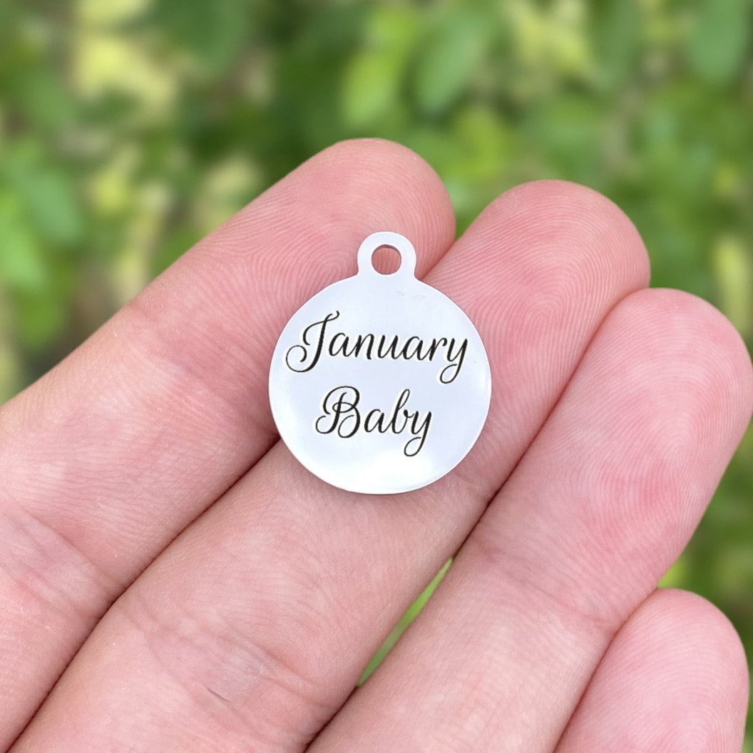 January BabyCharms Custom Engraved Charms Personalized Stainless Steel Charms BULK Options ZF38 - Avy + Tay