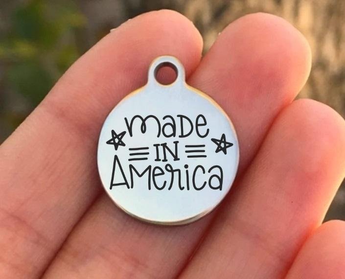 Made In America Charms Custom Engraved Charms Personalized Stainless Steel Charms BULK Options ZF1589 - Avy + Tay