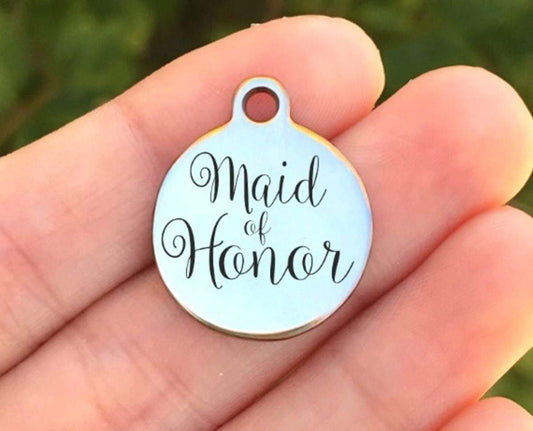 Maid Of Honor Charms Custom Engraved Charms Personalized Stainless Steel Charms BULK Options ZF700 - Avy + Tay