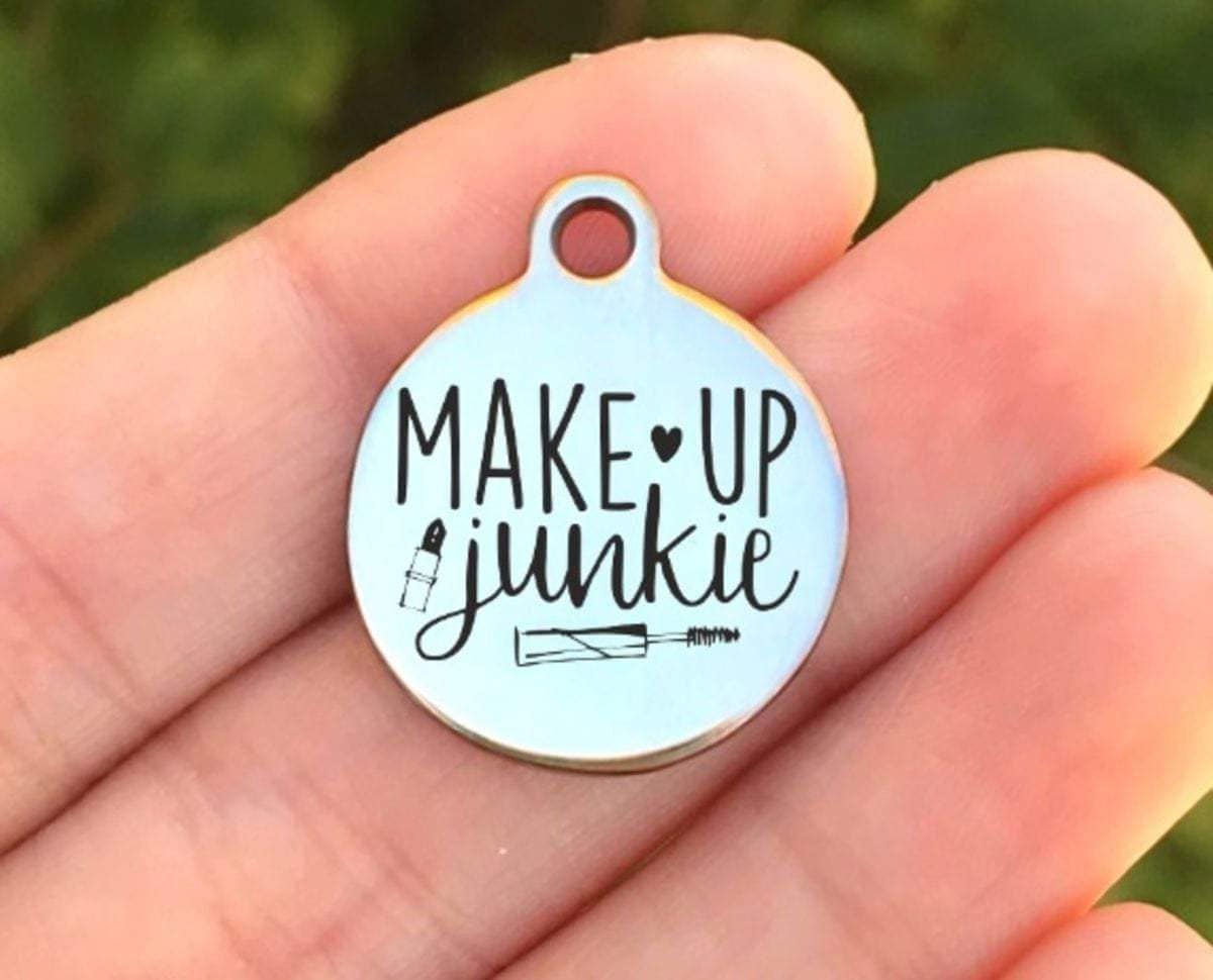 Makeup Junkie Charms Custom Engraved Charms Personalized Stainless Steel Charms BULK Options ZF879 - Avy + Tay