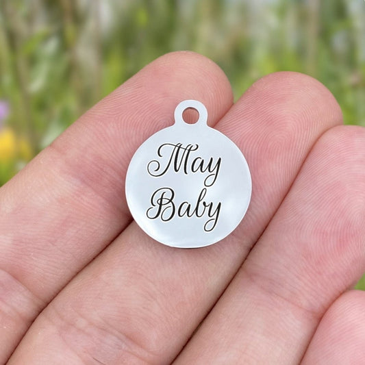 May Baby Charms Custom Engraved Charms Personalized Stainless Steel Charms BULK Options ZF42 - Avy + Tay