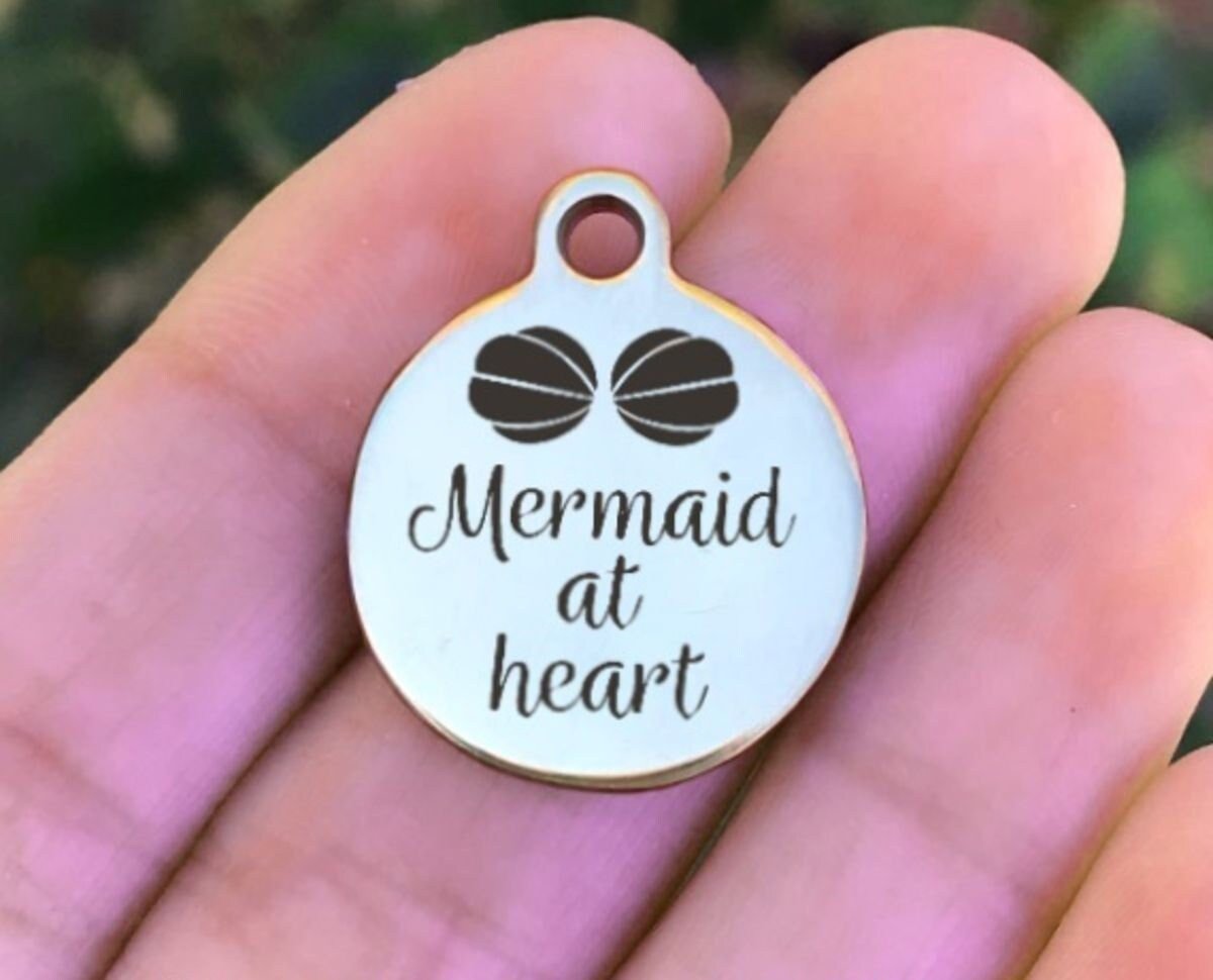 Mermaid At Heart Charms Custom Engraved Charms Personalized Stainless Steel Charms BULK Options ZF440 - Avy + Tay