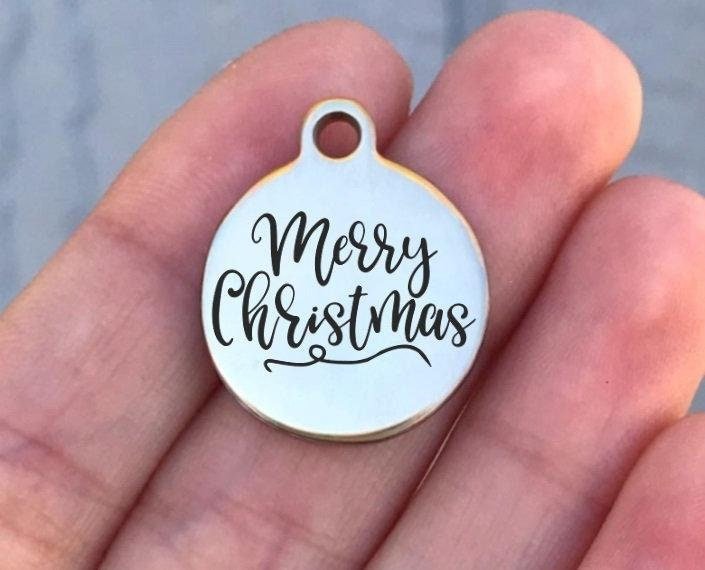 Merry Christmas Charms Custom Engraved Charms Personalized Stainless Steel Charms BULK Options ZF1139 - Avy + Tay