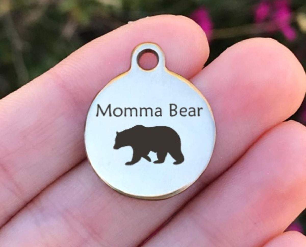 Momma Bear Charms Custom Engraved Charms Personalized Stainless Steel Charms BULK Options ZF114 - Avy + Tay