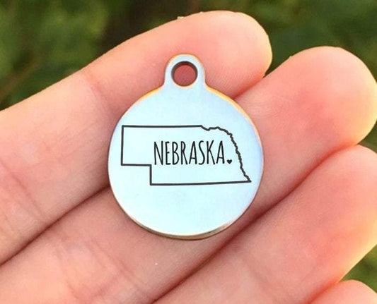 Nebraska Charms Custom Engraved Charms Personalized Stainless Steel Charms BULK Options ZF1023 - Avy + Tay