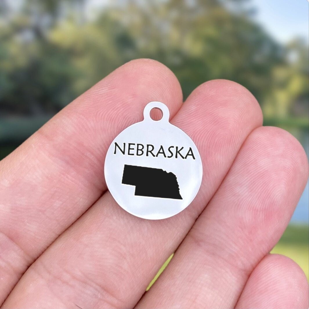 Nebraska Charms Custom Engraved Charms Personalized Stainless Steel Charms BULK Options ZF68 - Avy + Tay