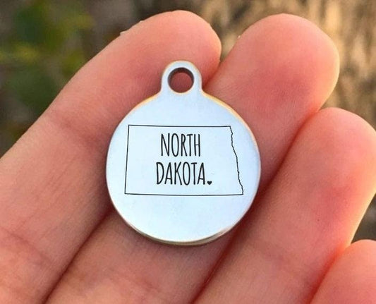 North Dakota Charms Custom Engraved Charms Personalized Stainless Steel Charms BULK Options ZF1021 - Avy + Tay