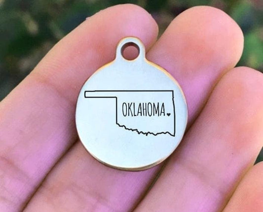 Oklahoma Charms Custom Engraved Charms Personalized Stainless Steel Charms BULK Options ZF1025 - Avy + Tay