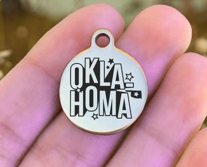 Oklahoma Charms Custom Engraved Charms Personalized Stainless Steel Charms BULK Options ZF1556 - Avy + Tay