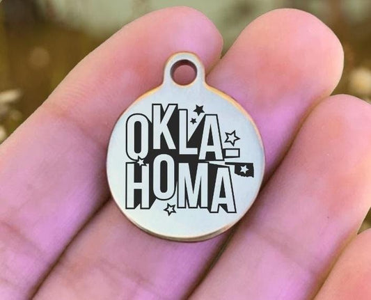 Oklahoma Charms Custom Engraved Charms Personalized Stainless Steel Charms BULK Options ZF1556 - Avy + Tay